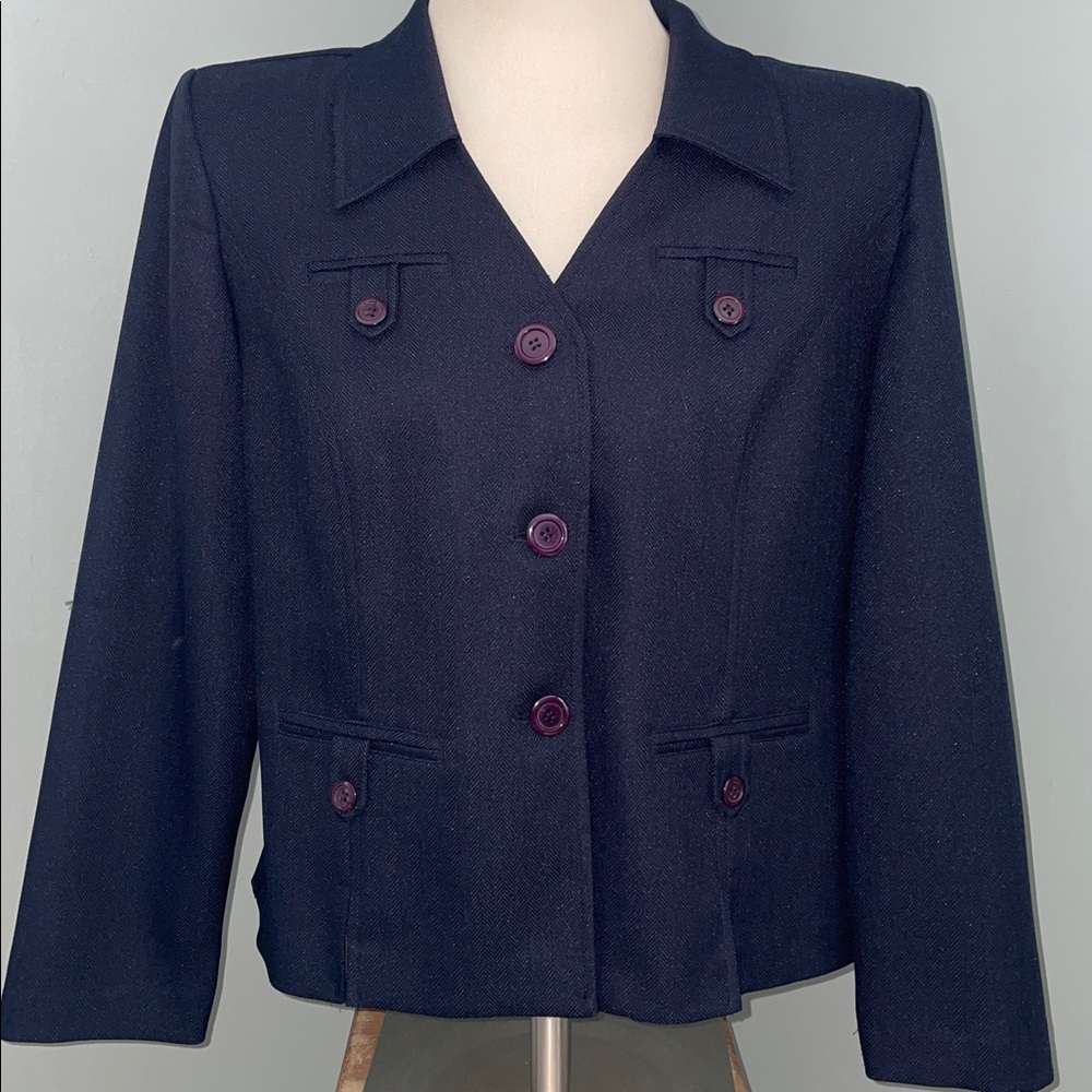 Vintage Sag Harbor Herringbone Women's Blazer.  Shoulder Pads.  Retro Style. 12P